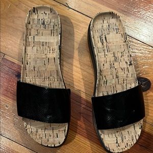 Black Slide Sandals with Cork Sole
